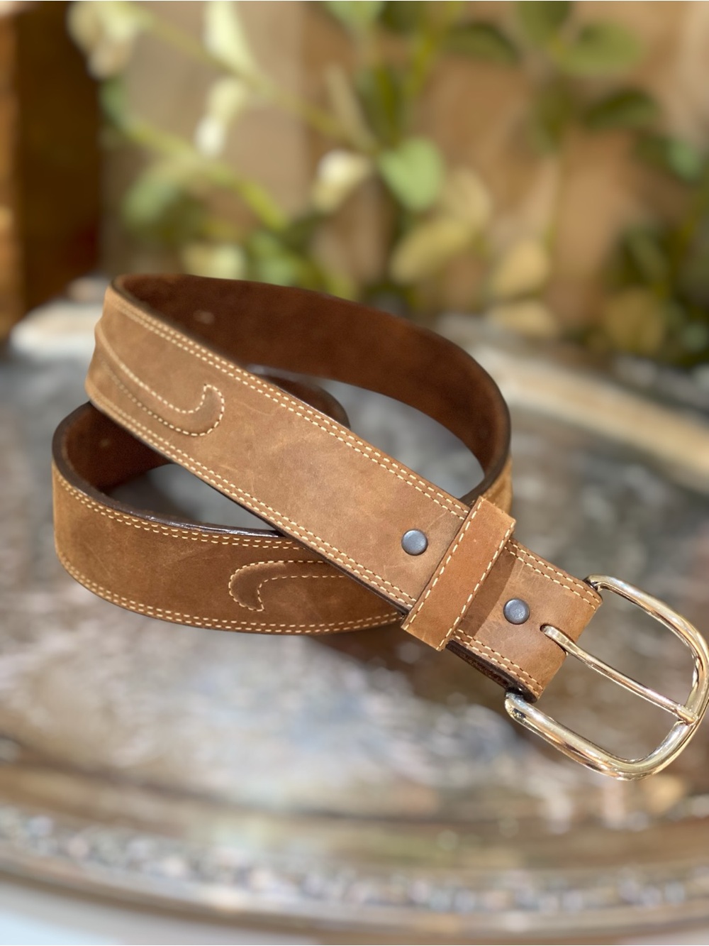 Vintage Justin Brown Top Grain Cowhide Leather Belt Western Cowboy Size 32